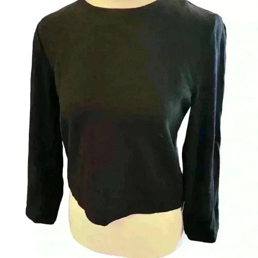 Alice + Olivia Women’s Viscose Long  Sleeve Cropped Top High Neck Black
